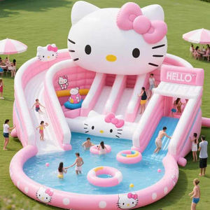 Château gonflable populaire <span class=keywords><strong>bleu</strong></span>, rose et blanc en PVC avec fosse à balles et toboggan, château gonflable commercial complet pour les fêtes et les événements - Product Image 5