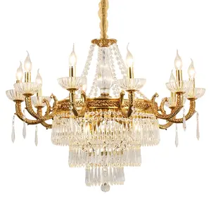 Pure copper french style gold chandelier pendant lighting with K9 crystal for villa decoration
