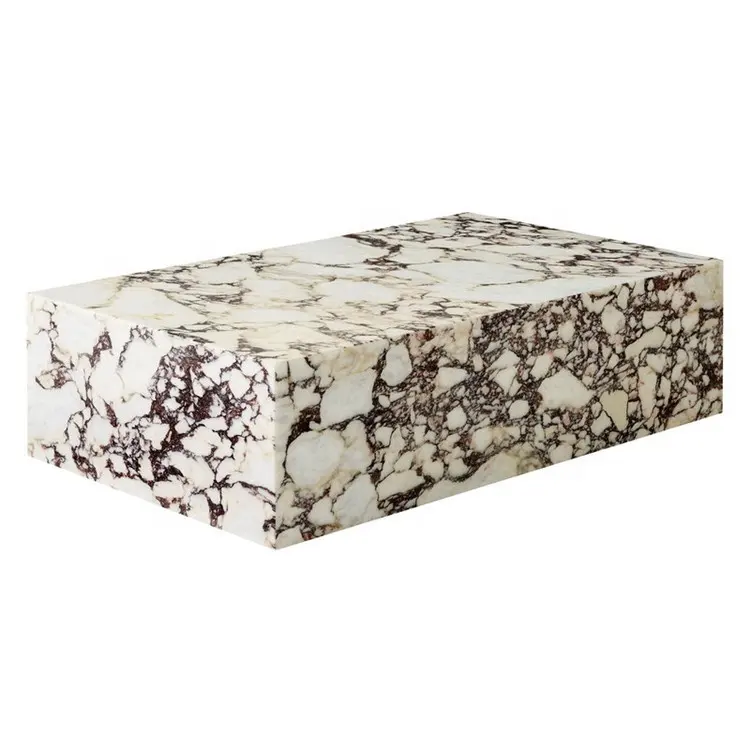 Hotel Luxury Calacatta Violet Travertine Tall Plinth Stand Display Low Center White Arabescato Viola Marble plinth Coffee Table
