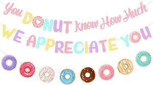 Pancarta 'No te das cuenta de cuánto te apreciamos' con diseño de donut, decoraciones de donuts, suministros para fondo de fotografía de fiestas - Product Image 2