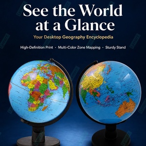<span class=keywords><strong>Mapa</strong></span> del Mundo Azul de Plástico, Globo Físico y Político con Escala 1:40.000.000 y Soporte para Educación Geográfica Escolar - Product Image 2