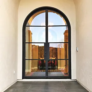 Porta d'ingresso ad arco circolare con kick plate, profilo in acciaio importato con doppio vetro temprato vintage acciaio per finestre