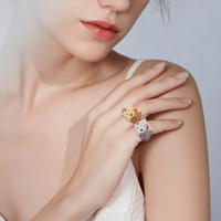 Bague Bling Bling Hello Kitty en Laiton Plaqué Or 18K avec Nœud Mignon, Bague Chat Hip Hop, Bijou Zircon 5A – Grande Vente