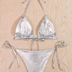 Traje de Baño Bikini Metálico Dorado de Lujo con Logotipo Personalizado del Fabricante, Traje de Baño de Dos Piezas para Mujer - Product Image 5