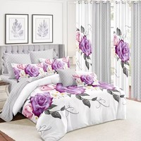 Nouveau design du fournisseur vérifié, ensemble de draps de lit à fleurs imprimées en 3D, rideau à œillets, rideau et drap de maison, technique de tissage