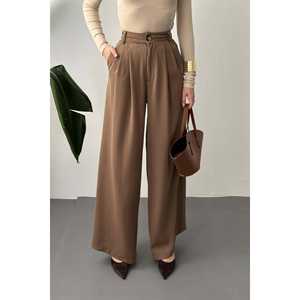 Pantalones Cargo Plisados Mocca para Mujer, al por Mayor, Cómodos, con Cintura Elástica, Pierna Ancha, Casuales, de Lona, con Patrón Brillante Formal - Product Image 2