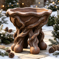 Jardinière rustique en résine torsadée imitation racine d'arbre, faite et peinte à la main, pot de fleurs sculpté à la racine, style antique vieilli, surélevé, pour jardin vintage