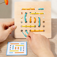 Montessori OEM ODM Wooden Thread Roping Board Puzzle Game Educational Toy for Kids Training Finger Practice Skills Teaching Aids
