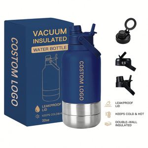 32oz Haustier-Wasserflasche mit Doppeldeckel aus Edelstahl, Auslaufsicher, Isoliert, mit Trinkschale, Individuell Anpassbar - Product Image 1