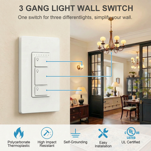 Interruptor de Pared Inteligente WiFi Estándar de EE. UU. de 3 Botones, Interruptor de Luz Inteligente, Interruptor Inteligente con Aplicación <span class=keywords><strong>Smart</strong></span> Life, Compatible con Alexa - Product Image 2