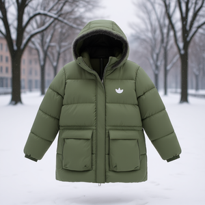 Veste matelassée réversible Adidas pour femme, fermeture éclair intégrale, capuche, long manteau d'hiver, rembourrage en coton, vert uni, taille L, Vietnam - Product Image 2