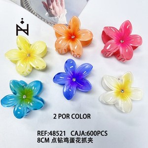 Fermaglio per capelli a forma di fiore di frangipani con strass, 8 cm, accessorio decorativo per capelli da donna con cristalli. - Product Image 1