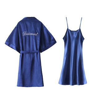 T-268 Vestaglie da Sposa e Damigella d'Onore per Donna, Vestaglie Corte di Seta, Accappatoi di Raso per <span class=keywords><strong>Matrimonio</strong></span>, Set da 2 Pezzi - Product Image 4