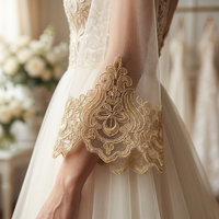 Dentelle de mariage en maille à sequins écologiques, brodée à la machine, motif baroque doré festonné, pour robe de mariée et voile OEM ODM