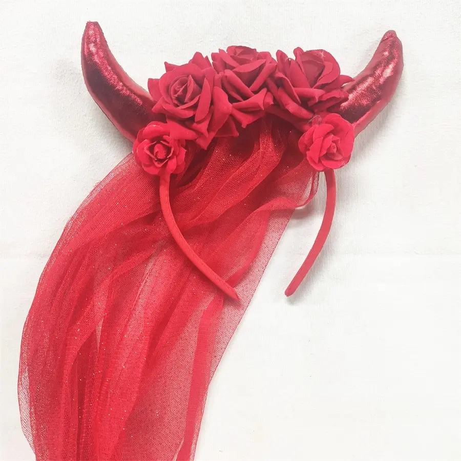 Tag der Toten-Kopfband Dia de los Muertos Halloween Braut mit Schleier Rose Blume Krone Kopfstück Blut-Halloween-Kopfband