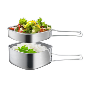 DFQD4 Boîte à lunch bento double couche en acier inoxydable 304 avec poignée pliable pour pique-nique et camping en extérieur - Product Image 1