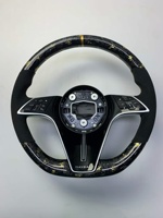 Volant de voiture sport à fond plat personnalisé pour Maybach Classe S, garniture en fibre de carbone forgée avec paillettes dorées et revêtement en Alcantara suédé
