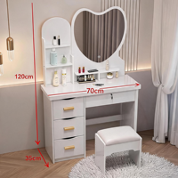 Miroir de Coiffeuse en Bois Moderne Minimaliste en Forme de Cœur avec Plusieurs Tiroirs - Conception sur Pied pour Chambres et Dressings