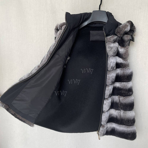 <span class=keywords><strong>Gilet</strong></span> en <span class=keywords><strong>fourrure</strong></span> de <span class=keywords><strong>lapin</strong></span> Rex véritable et cachemire, chaud et luxueux, avec capuche, pour l'hiver, ViVi7 - Product Image 4