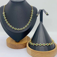 Ensemble de bijoux tendance en acier inoxydable plaqué or 18 carats avec zircon rond, collier, bracelet et boucles d'oreilles pour femme - Cadeau pour fête