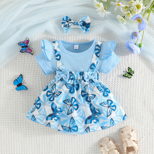 Mono Casual para Bebés Niñas de 3 a 24 Meses, Manga Corta, Lindo Vestido Floral con Lazo - Product Image 2