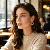 Anting-anting Cuff Telinga Perak Sterling S925 Lapis Emas dengan Kristal Marquise Bulat, Zirkon Warna-warni, Fashion Wanita, Perak 925