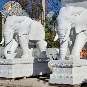 Scultura dell'elefante della statua animale di marmo intagliato a mano su ordinazione grande all'aperto da vendere