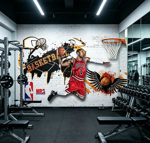 Murale murale 3D personnalisée de basket-ball, art mural de stars de la NBA, <span class=keywords><strong>papier</strong></span> <span class=keywords><strong>peint</strong></span> pour chambre de adolescents, salle de sport, salle d'entraînement, décoration de fond - Product Image 6