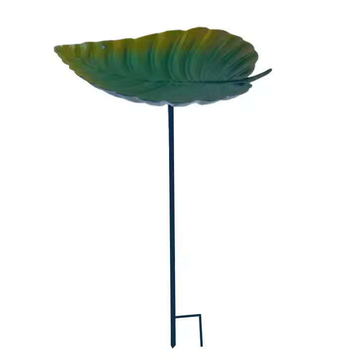 New Outdoor Garden Iron Leaf Bird Feeder with Bird Bath Decor Insert Durable Metal Craftwork for Artificial Plant Display