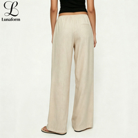 Pantalon large en lin pour femme, taille basse, cordon de serrage, coupe décontractée, décontracté, pour la plage et les vacances d'été, vente en gros, personnalisable