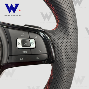 Volant en cuir noir pour <span class=keywords><strong>Volkswagen</strong></span> <span class=keywords><strong>Golf</strong></span> <span class=keywords><strong>8</strong></span> GTI R Mk6 Mk7 Mk8 Gtr GTD GTS <span class=keywords><strong>GTE</strong></span> T-roc Polo B6 B7 B8 - Product Image 3
