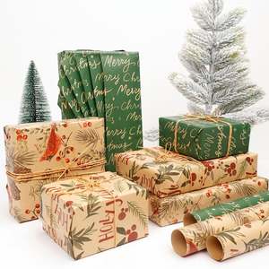 High Quality Wholesale 80g Christmas <b>Brown</b> Kraft <b>Paper</b> <b>Tissue</b> 43*300cm Gift Luxury Custom Packaging Wrapping <b>Paper</b> Roll - Product Image 5