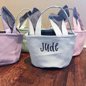Wholesale Custom Decor Seersucker Easter Bunny Baskets Personalized Bucket Kids Easter Bags