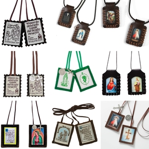 Scapulaire Catholique en Gros, Cadeaux d'Église, Médaille de la <span class=keywords><strong>Divine</strong></span> Miséricorde Notre-Dame de Guadalupe, Médaille Saint Benoît, Crucifix, Pendentif en Cuir et Acier - Product Image 1