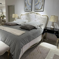 Cadre de Lit King Size de Luxe Caracole Style Français, Lit Queen Sculpté à la Feuille d'Or, Ensembles de Chambre à Coucher, Meubles, Lits en Bois Master King Size