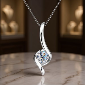 Collier pendentif en argent 925 plaqué rhodium pour femme XL1342, avec cristal, chaîne minimaliste, pour usage quotidien, serti clos, or blanc - Product Image 2