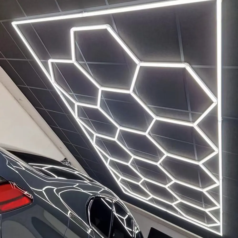 Hình lục giác chi tiết hội thảo đèn LED cho cửa hàng xe tổ ong nhà để xe đèn Led hình lục giác làm việc nhà để xe hecagon LED ánh sáng Trần