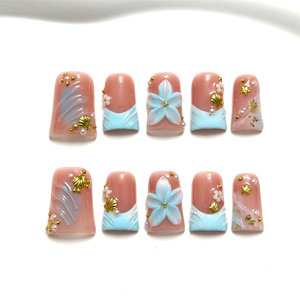 เล็บปลอมอะคริลิกหรูหราแบบกดติด ยาว ทำมือ ทรงเป็ด หนา 3 มิติ ใช้ซ้ำได้ - Product Image 6