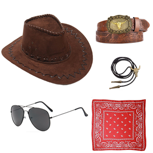 Conjunto de accesorios para disfraz de vaquero occidental PESENAR, sombrero de vaquero, <span class=keywords><strong>pañuelo</strong></span>, <span class=keywords><strong>pin</strong></span>, kit de mezclilla, vestido de fiesta de Halloween - Product Image 1
