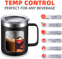 Gobelet isotherme en acier inoxydable de 12 oz, tasse à café de voyage à double paroi sous vide avec poignée et couvercle coulissant