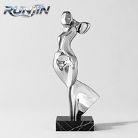 Sculpture d'art métallique abstraite Danseuse, finition chromée, moderne, pour intérieur, en acier inoxydable, statue vague fluide, pour galerie, fabrication sur mesure