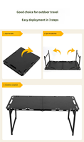 Table de camping pliante en acier au carbone robuste avec 4 vérins hydrauliques, hauteur réglable et support pour lampe