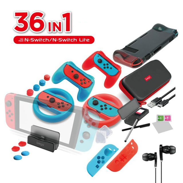 With Steering Wheel Card Box Earphone Type-C Cable Grip PG-SW032 36 in 1 Kit Storage Bag for Nintendo Switch