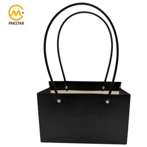 Custom wholesale decorative flower gift basket black carrier bag from paper packaging supplier