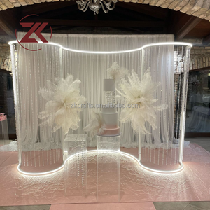 ZKAI Vente en gros <span class=keywords><strong>D</strong></span>écoration de mariage Arche blanche en métal avec perles suspendues en acrylique et support <span class=keywords><strong>d</strong></span>'arche de toile de fond LED - Product Image 1