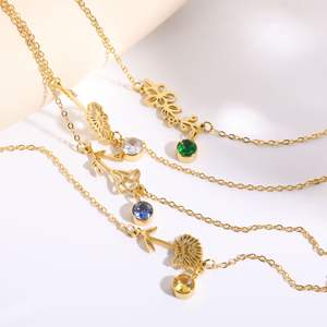 Conjunto de joyería PVD de acero inoxidable chapado en oro de 18K, joyería sin deslustrar, collar de flor de 12 meses de nacimiento, conjunto de joyería - Product Image 4