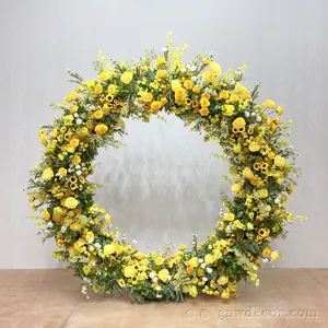 GNW Hot selling yellow flowers and golden drooping flower arch backdrop with daisy flowers