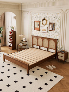 <span class=keywords><strong>Lit</strong></span> double nordique en bois massif, style français, mobilier <span class=keywords><strong>de</strong></span> chambre moderne, avec cadre en rotin naturel, disponible en tailles King et Queen, vente en gros - Product Image 3