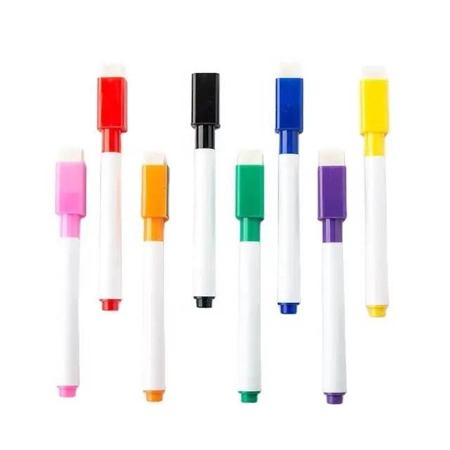 Hot selling 8-color whiteboard marker pen water based ink white board marker magnetic whiteboard marker with top eraser
