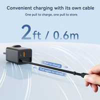 Cargador GaN personalizado de 65W con 3 puertos PD QC3.0, adaptador de cargador de pared USB C de carga rápida con cable retráctil